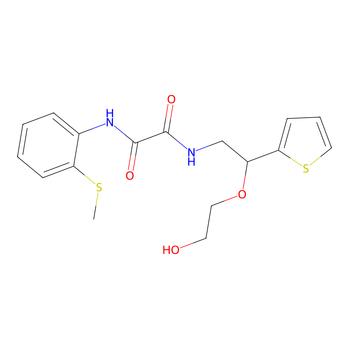 N1-(2-(2-hydroxyethoxy)-2-(thiophen-2-yl)ethyl)-N2-(2-(methylthio)phenyl)oxalamide molecular structure, CAS 2034313-15-8