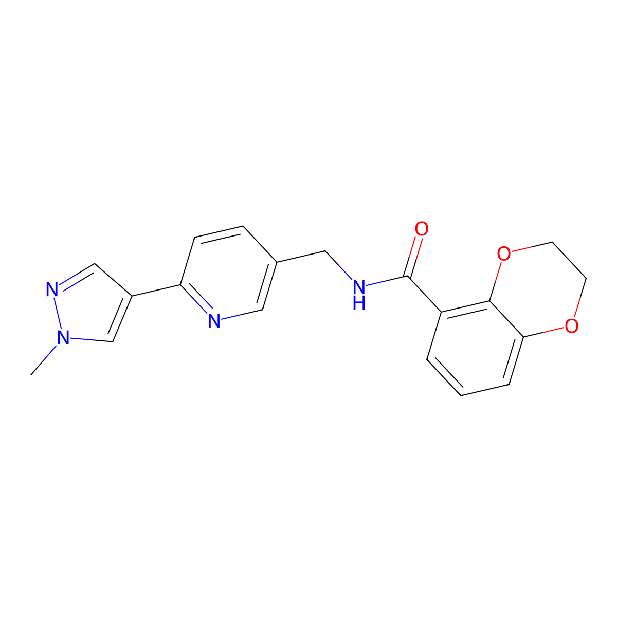 N-((6-(1-methyl-1H-pyrazol-4-yl)pyridin-3-yl)methyl)-2,3-dihydrobenzo[b][1,4]dioxine-5-carboxamide molecular structure, CAS 2034313-16-9