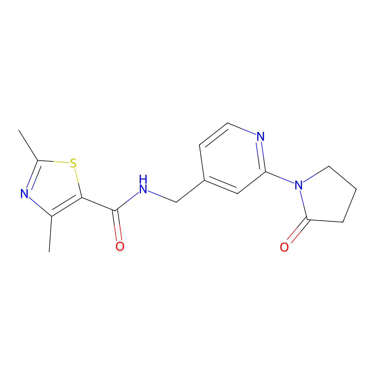 2,4-dimethyl-N-((2-(2-oxopyrrolidin-1-yl)pyridin-4-yl)methyl)thiazole-5-carboxamide molecular structure, CAS 2034313-17-0