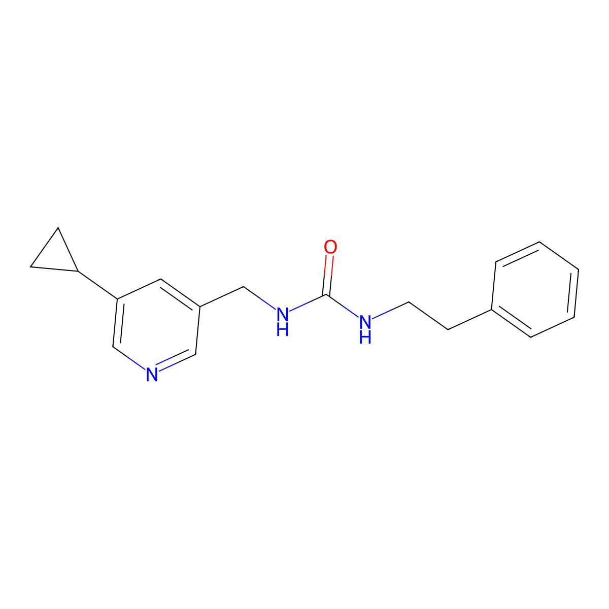 3-[(5-Cyclopropylpyridin-3-yl)methyl]-1-(2-phenylethyl)urea molecular structure, CAS 2034313-19-2