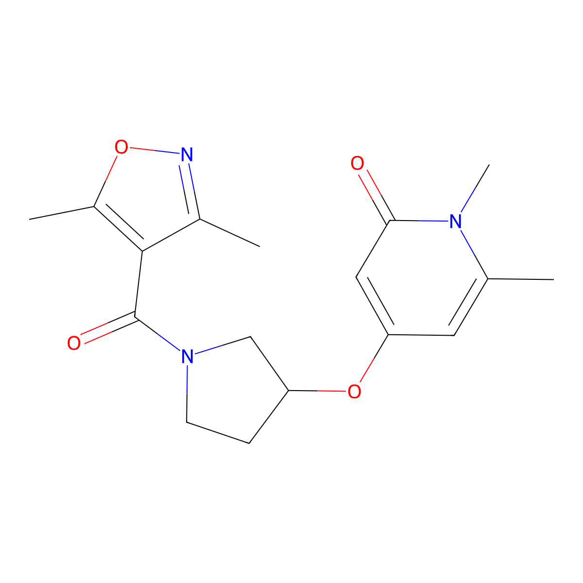 4-((1-(3,5-dimethylisoxazole-4-carbonyl)pyrrolidin-3-yl)oxy)-1,6-dimethylpyridin-2(1H)-one molecular structure, CAS 2034313-21-6