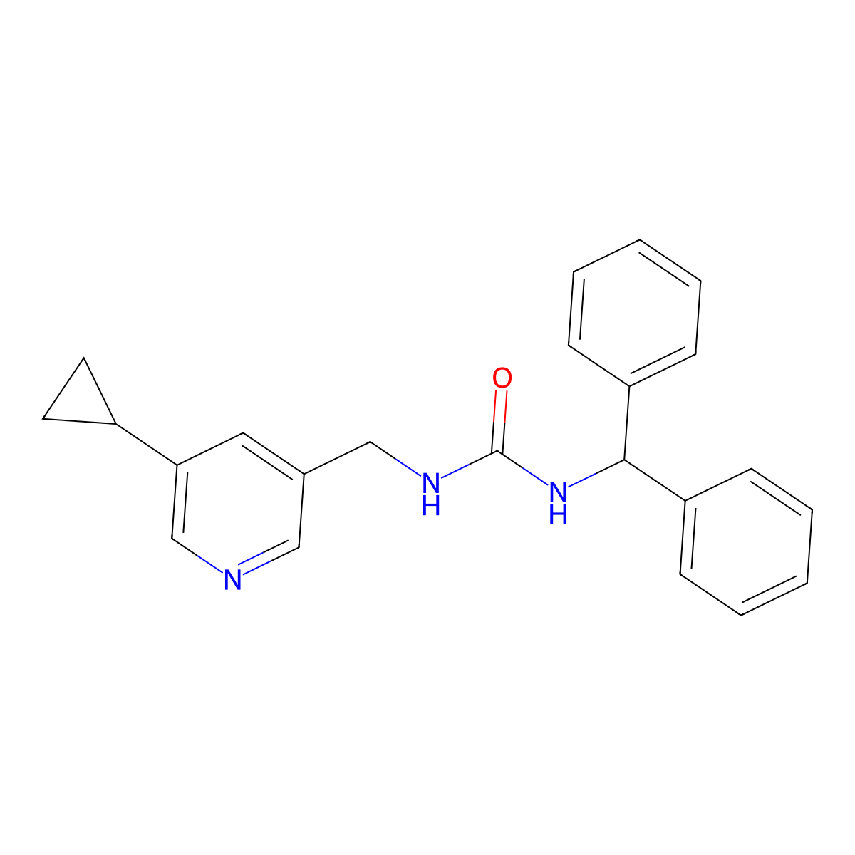 1-Benzhydryl-3-((5-cyclopropylpyridin-3-yl)methyl)urea molecular structure, CAS 2034313-25-0