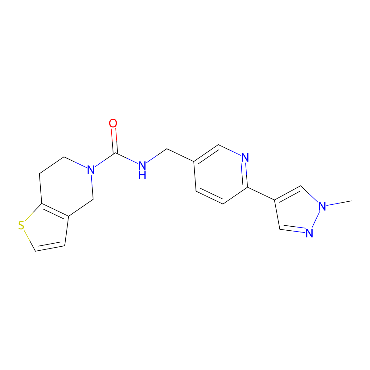 N-((6-(1-methyl-1H-pyrazol-4-yl)pyridin-3-yl)methyl)-6,7-dihydrothieno[3,2-c]pyridine-5(4H)-carboxamide molecular structure, CAS 2034313-27-2