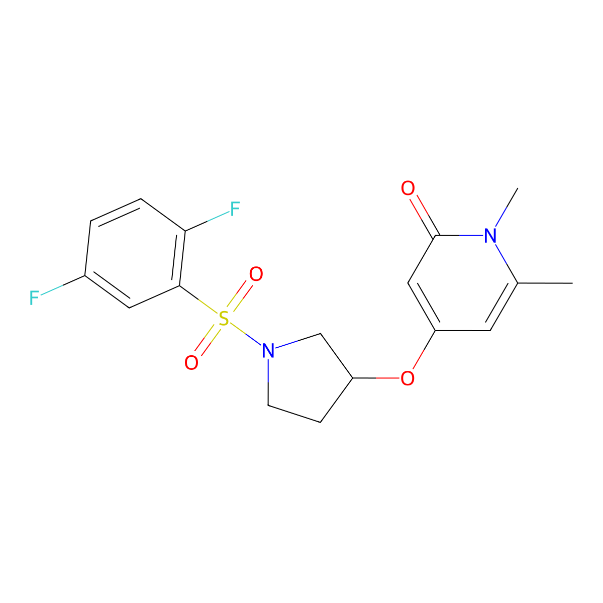 4-((1-((2,5-difluorophenyl)sulfonyl)pyrrolidin-3-yl)oxy)-1,6-dimethylpyridin-2(1H)-one molecular structure, CAS 2034313-29-4