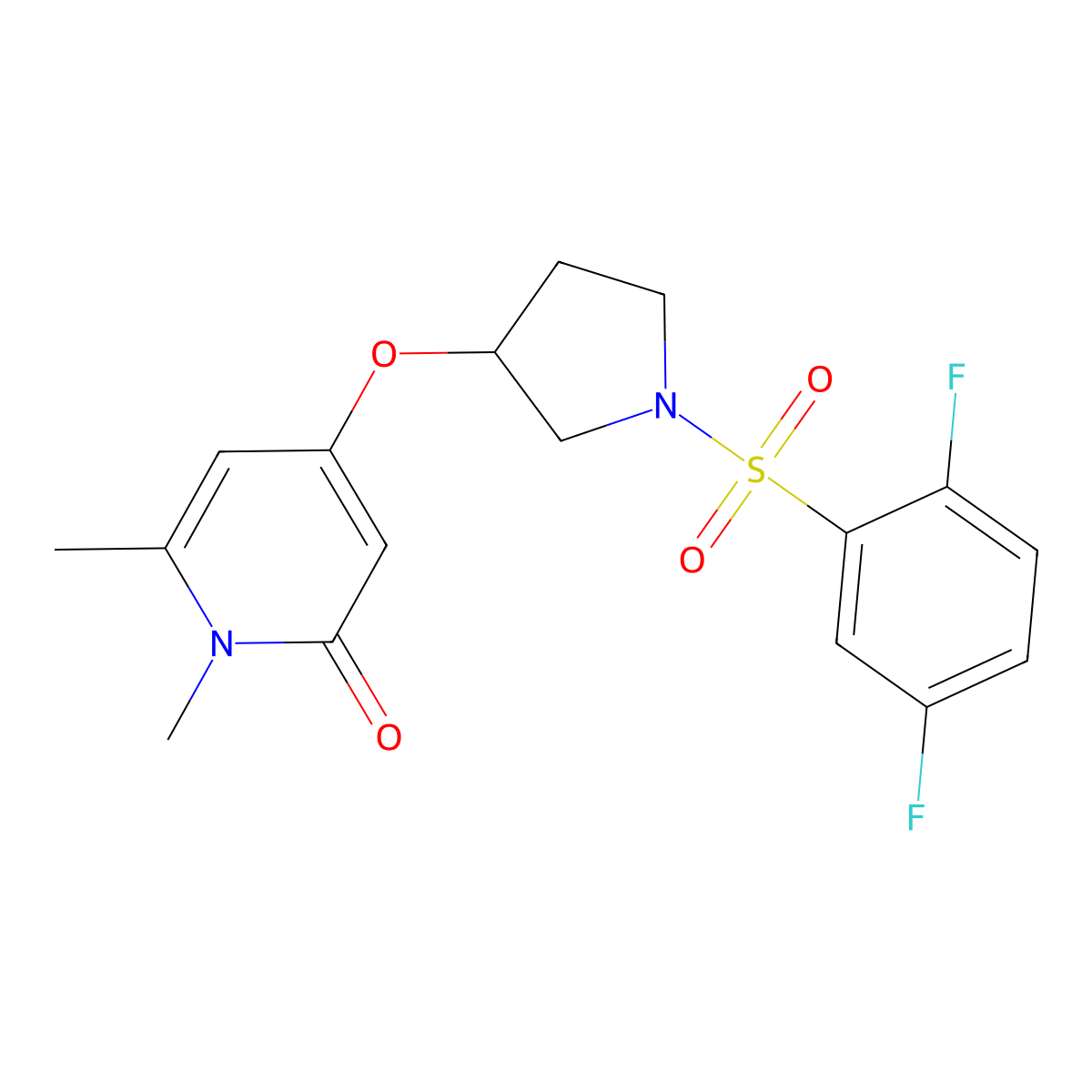 4-((1-((2,5-difluorophenyl)sulfonyl)pyrrolidin-3-yl)oxy)-1,6-dimethylpyridin-2(1H)-one molecular structure, CAS 2034313-29-4