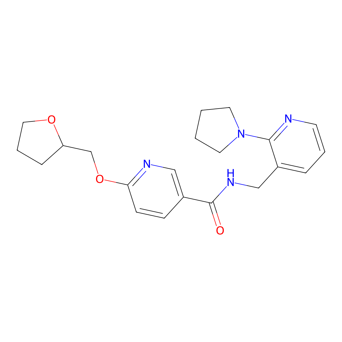 N-((2-(pyrrolidin-1-yl)pyridin-3-yl)methyl)-6-((tetrahydrofuran-2-yl)methoxy)nicotinamide molecular structure, CAS 2034313-30-7