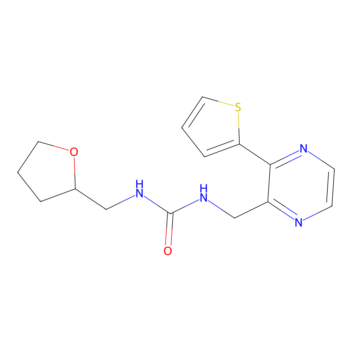 1-((Tetrahydrofuran-2-yl)methyl)-3-((3-(thiophen-2-yl)pyrazin-2-yl)methyl)urea molecular structure, CAS 2034313-34-1