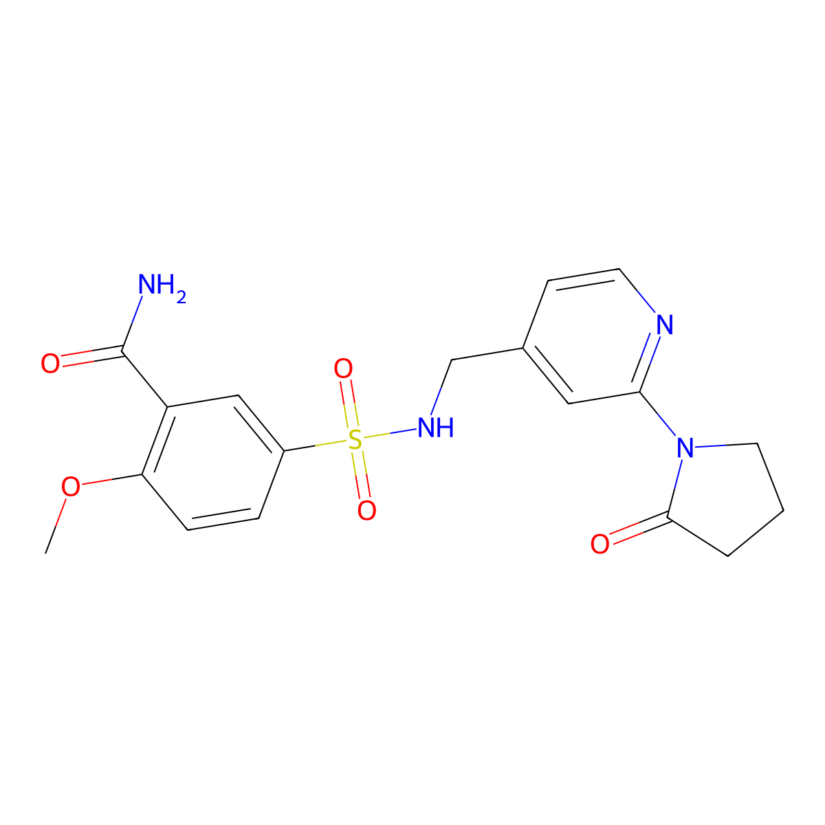 2-methoxy-5-(N-((2-(2-oxopyrrolidin-1-yl)pyridin-4-yl)methyl)sulfamoyl)benzamide molecular structure, CAS 2034313-35-2