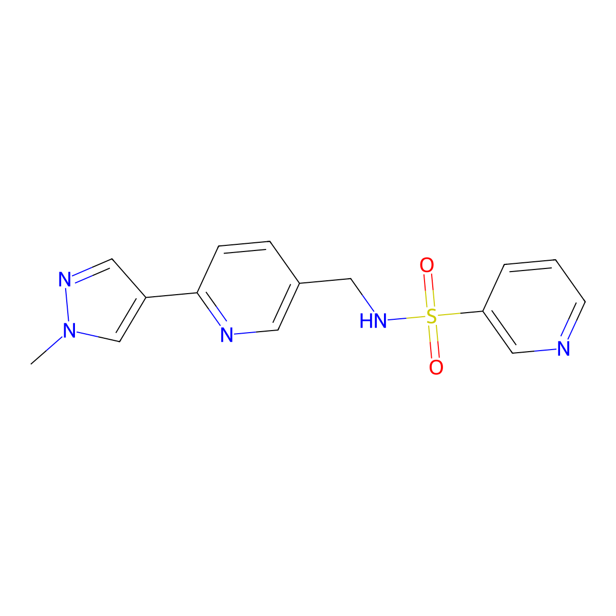 N-{[6-(1-methyl-1H-pyrazol-4-yl)pyridin-3-yl]methyl}pyridine-3-sulfonamide molecular structure, CAS 2034313-36-3
