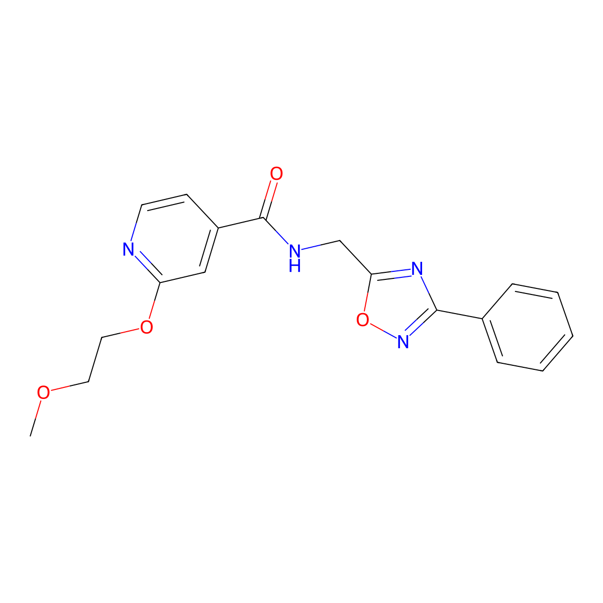 2-(2-methoxyethoxy)-N-((3-phenyl-1,2,4-oxadiazol-5-yl)methyl)isonicotinamide molecular structure, CAS 2034313-39-6