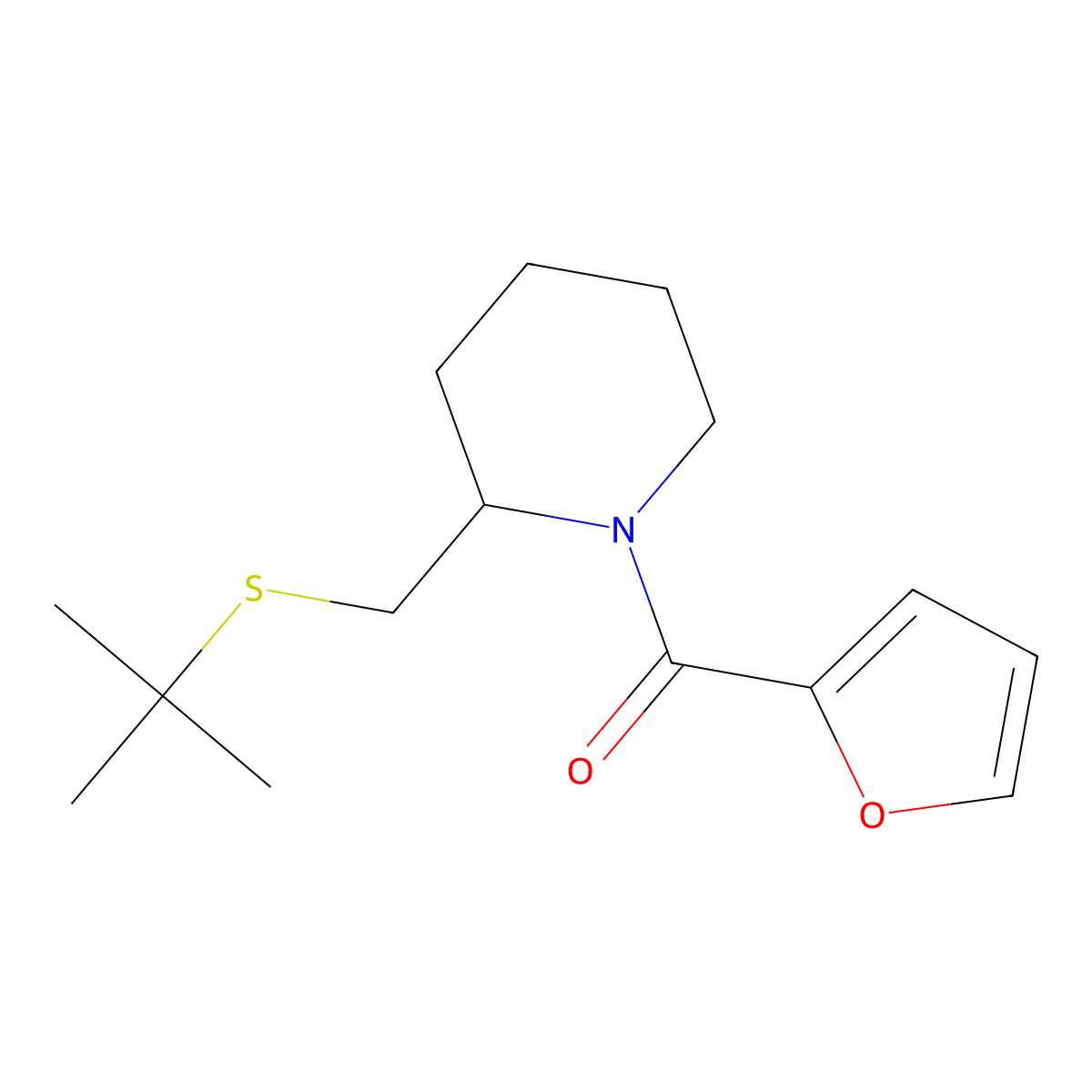 (2-((Tert-butylthio)methyl)piperidin-1-yl)(furan-2-yl)methanone molecular structure, CAS 2034313-41-0
