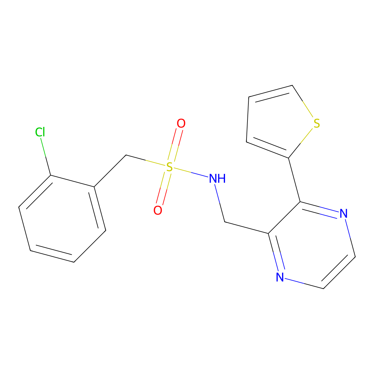 1-(2-chlorophenyl)-N-((3-(thiophen-2-yl)pyrazin-2-yl)methyl)methanesulfonamide molecular structure, CAS 2034313-50-1