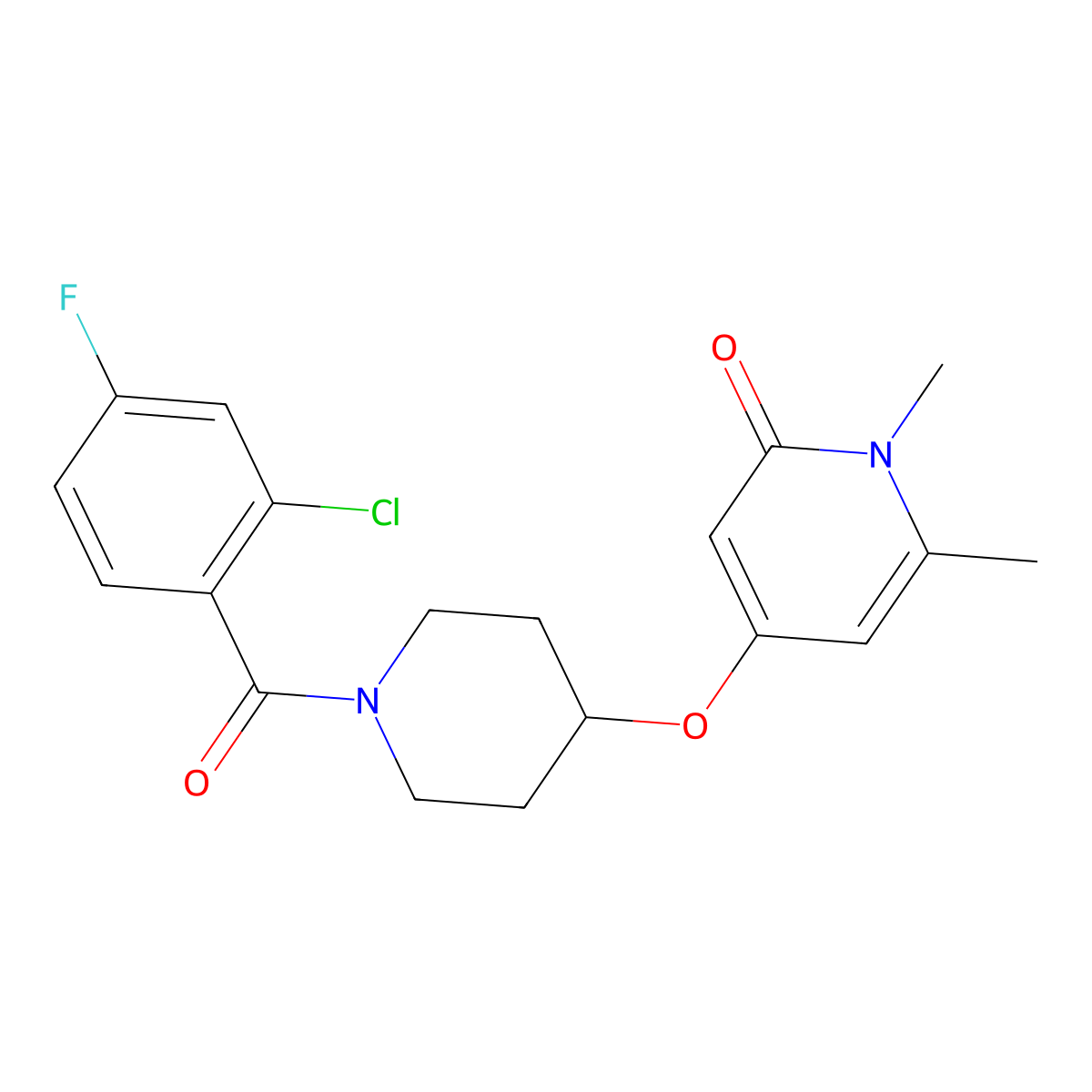 4-((1-(2-chloro-4-fluorobenzoyl)piperidin-4-yl)oxy)-1,6-dimethylpyridin-2(1H)-one molecular structure, CAS 2034313-56-7