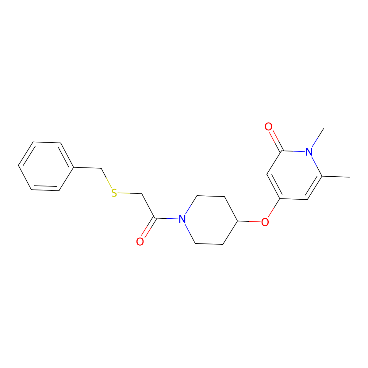 4-((1-(2-(benzylthio)acetyl)piperidin-4-yl)oxy)-1,6-dimethylpyridin-2(1H)-one molecular structure, CAS 2034313-59-0