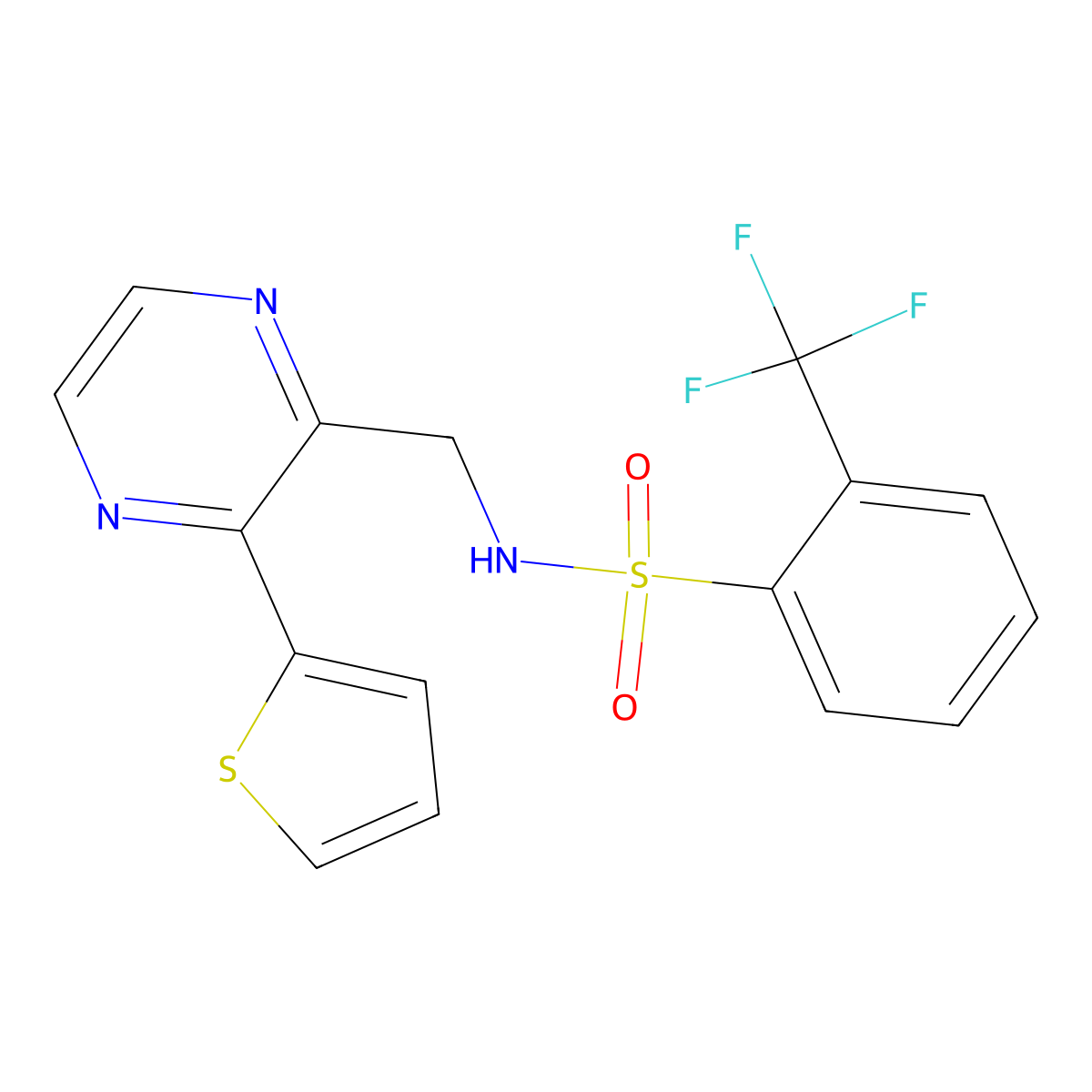 N-((3-(thiophen-2-yl)pyrazin-2-yl)methyl)-2-(trifluoromethyl)benzenesulfonamide molecular structure, CAS 2034313-65-8
