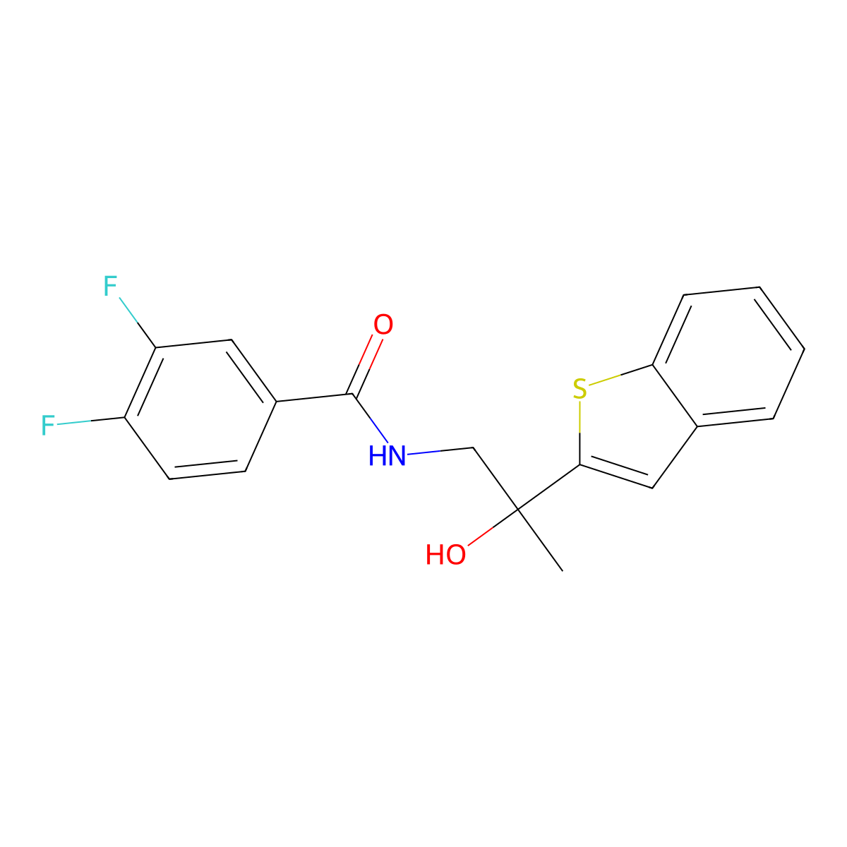 N-(2-(benzo[b]thiophen-2-yl)-2-hydroxypropyl)-3,4-difluorobenzamide molecular structure, CAS 2034313-67-0
