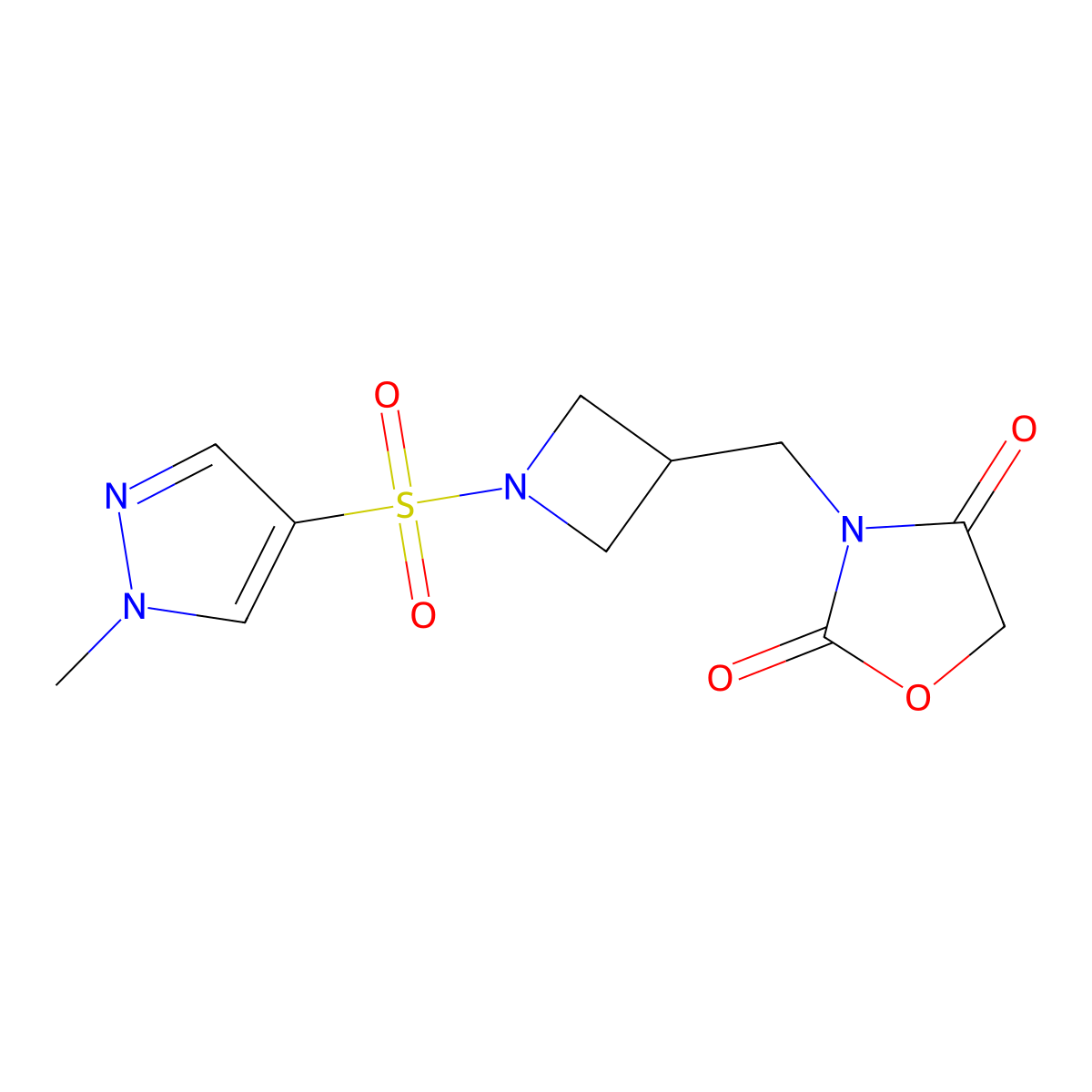 3-((1-((1-methyl-1H-pyrazol-4-yl)sulfonyl)azetidin-3-yl)methyl)oxazolidine-2,4-dione molecular structure, CAS 2034313-70-5