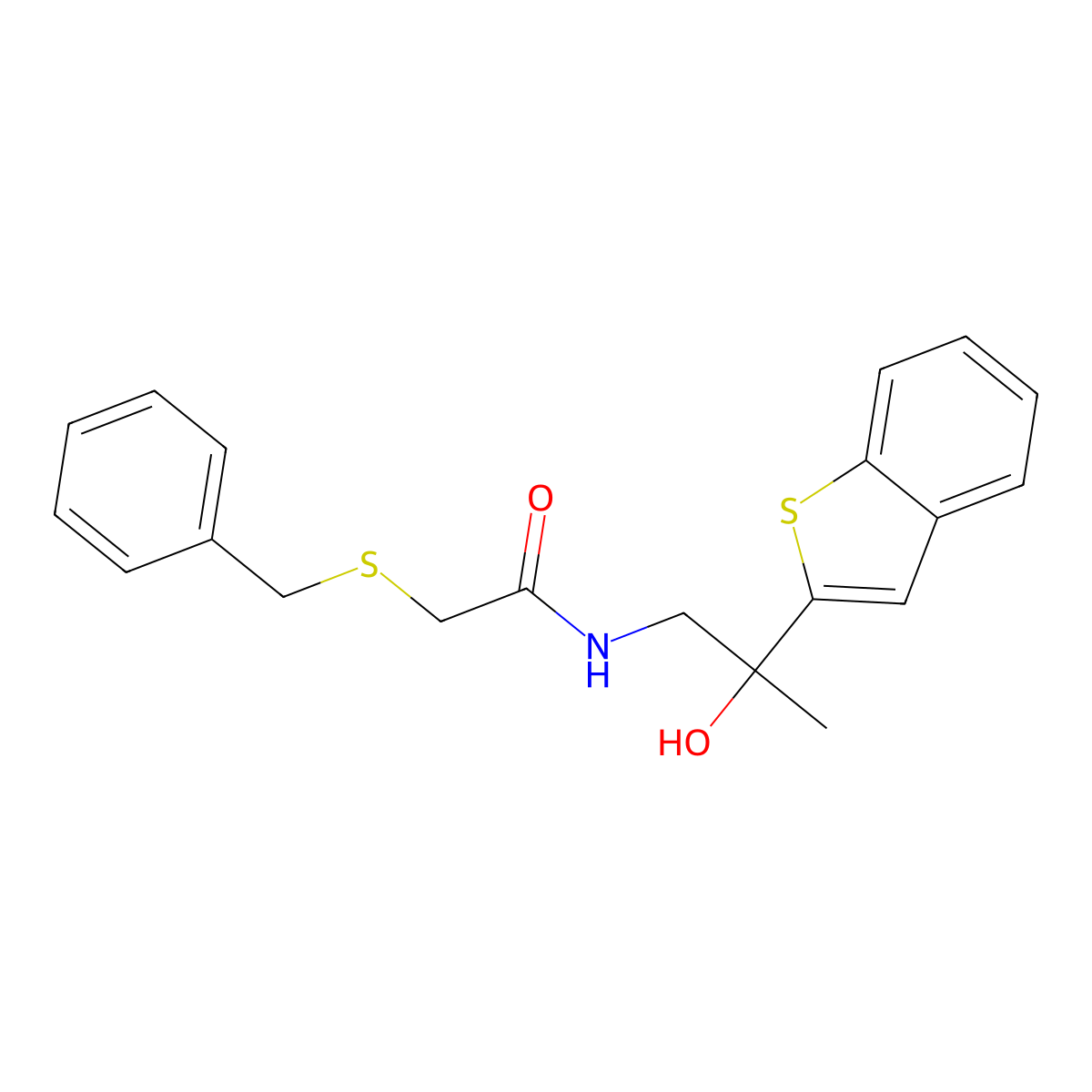 N-(2-(benzo[b]thiophen-2-yl)-2-hydroxypropyl)-2-(benzylthio)acetamide molecular structure, CAS 2034313-72-7