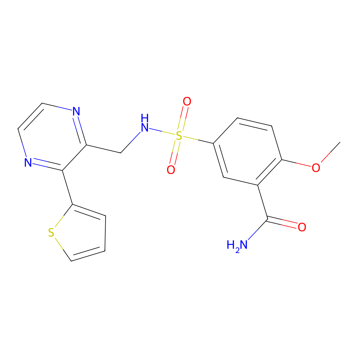 2-methoxy-5-(N-((3-(thiophen-2-yl)pyrazin-2-yl)methyl)sulfamoyl)benzamide molecular structure, CAS 2034313-73-8
