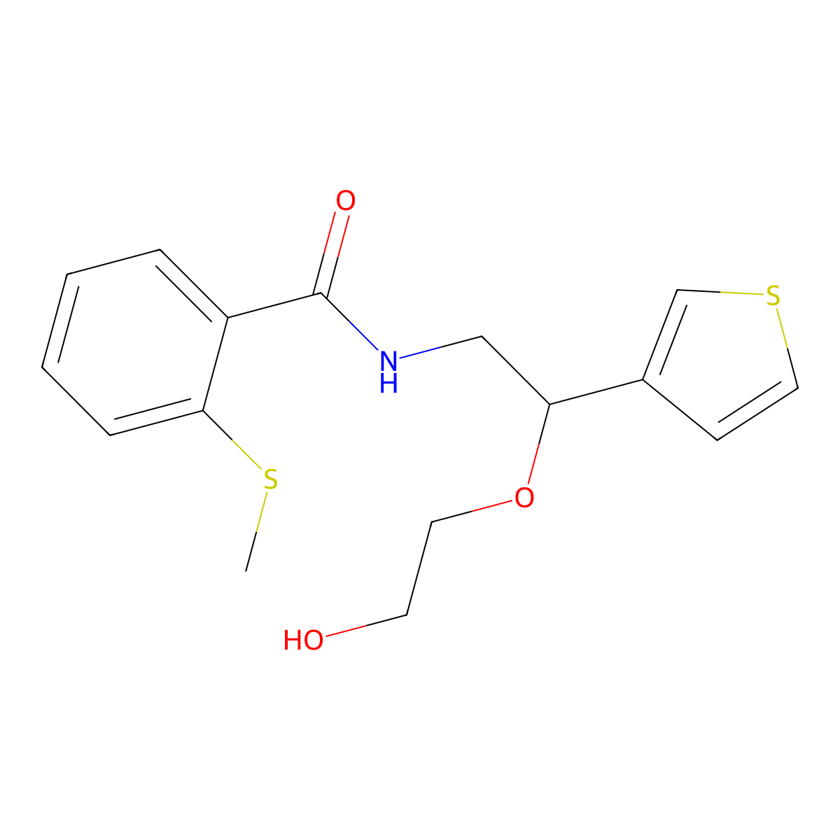 N-(2-(2-hydroxyethoxy)-2-(thiophen-3-yl)ethyl)-2-(methylthio)benzamide molecular structure, CAS 2034313-75-0