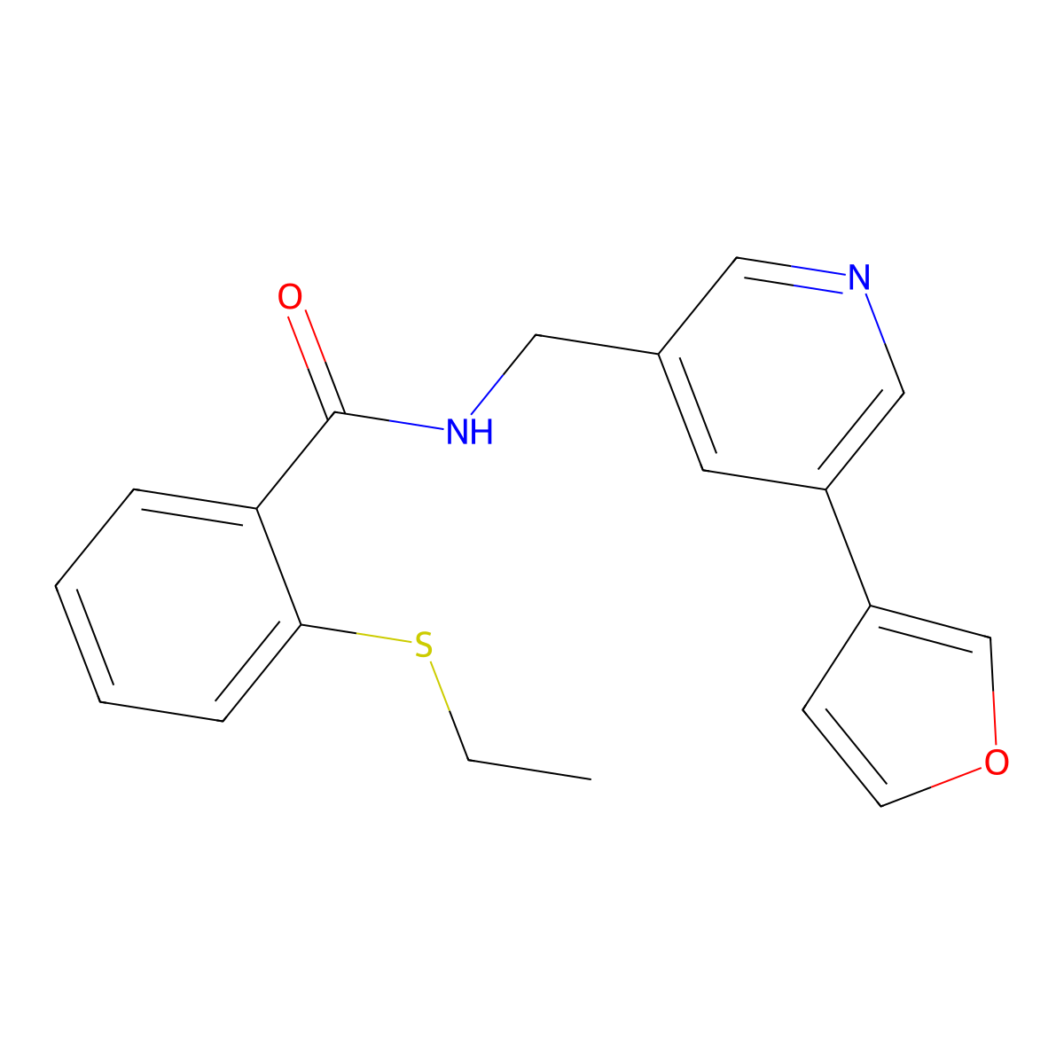 2-(ethylthio)-N-((5-(furan-3-yl)pyridin-3-yl)methyl)benzamide molecular structure, CAS 2034313-78-3