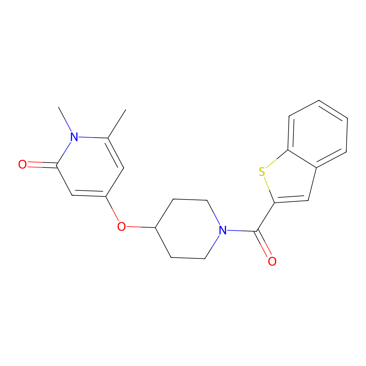 4-((1-(benzo[b]thiophene-2-carbonyl)piperidin-4-yl)oxy)-1,6-dimethylpyridin-2(1H)-one molecular structure, CAS 2034313-85-2