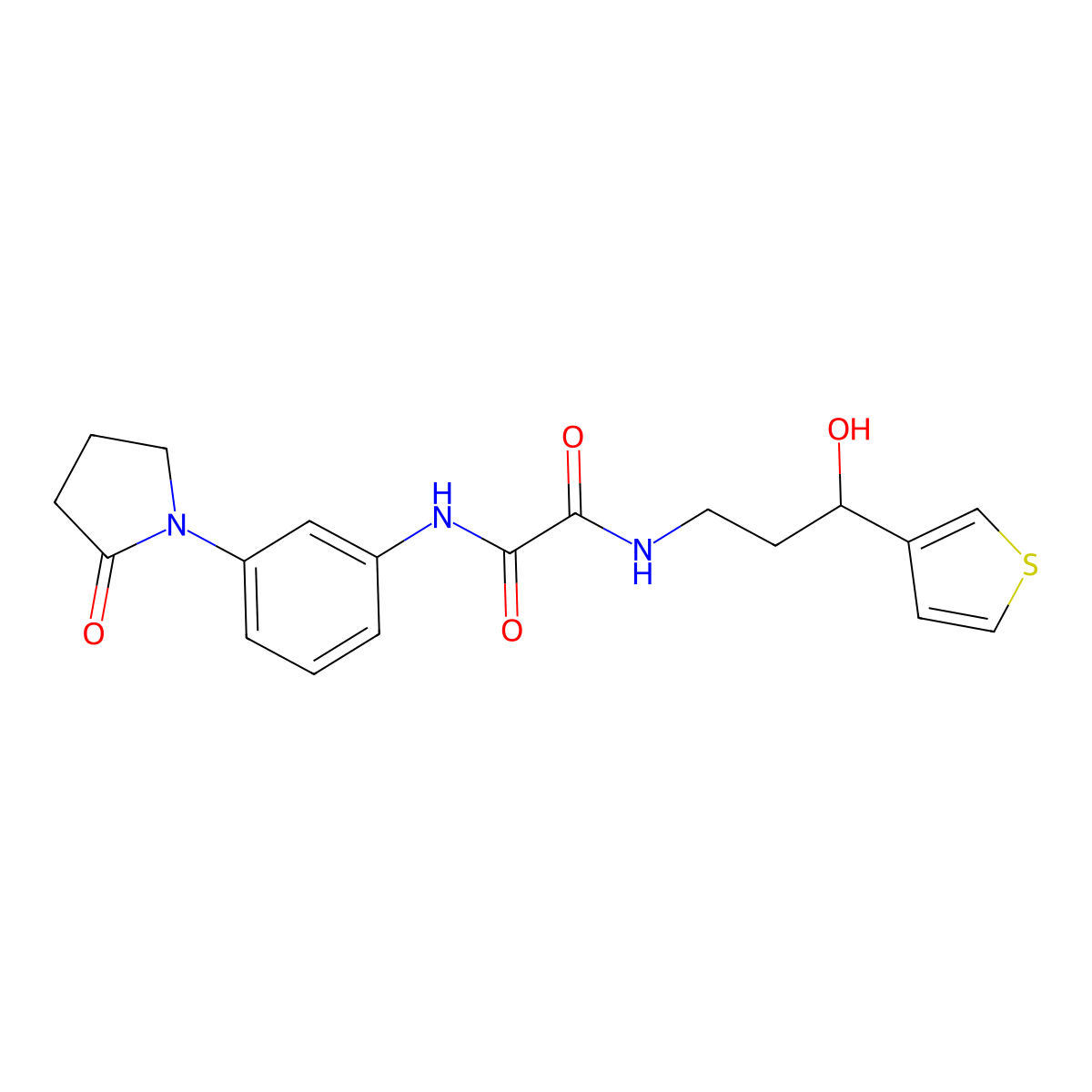 N1-(3-hydroxy-3-(thiophen-3-yl)propyl)-N2-(3-(2-oxopyrrolidin-1-yl)phenyl)oxalamide molecular structure, CAS 2034313-91-0
