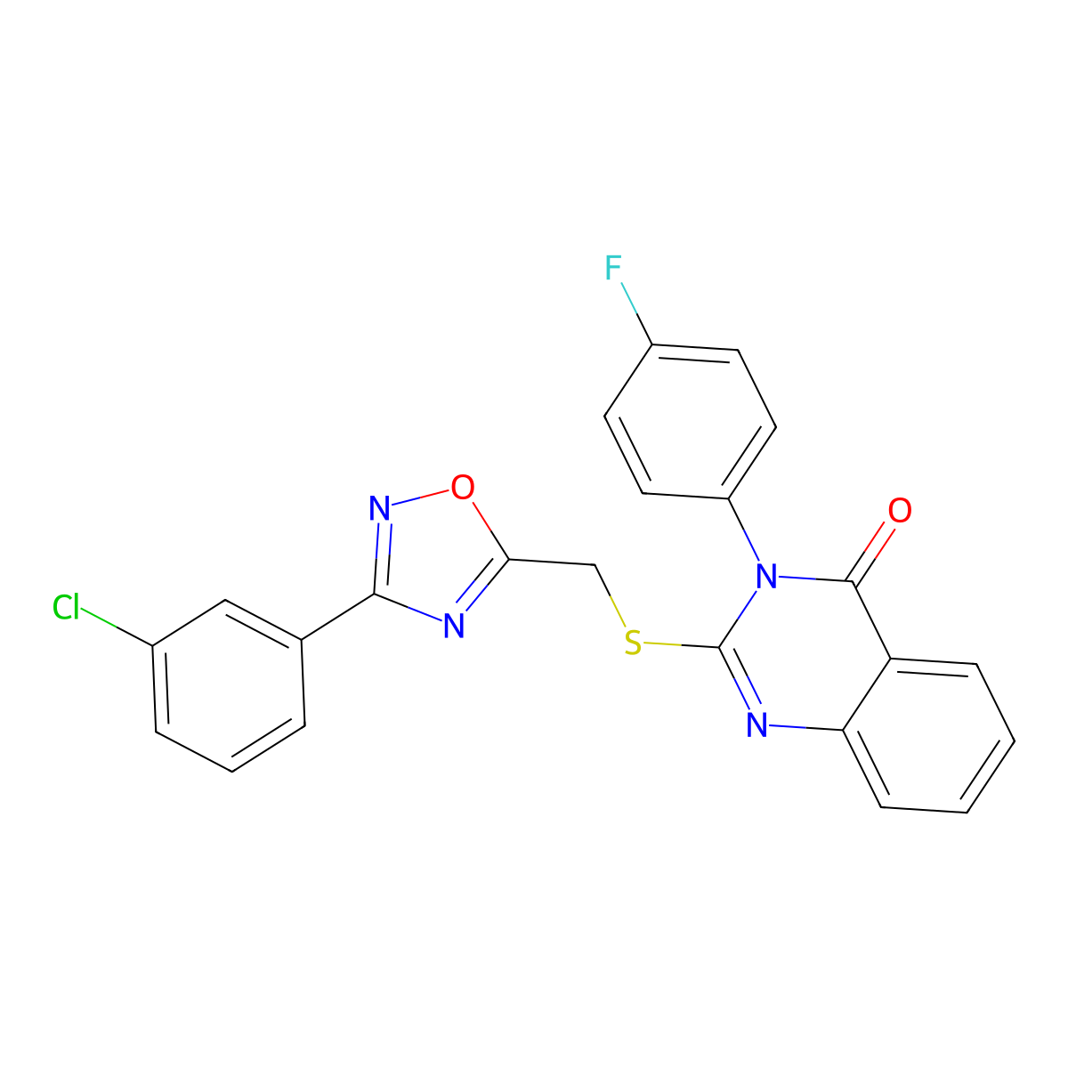 2-(((3-(3-chlorophenyl)-1,2,4-oxadiazol-5-yl)methyl)thio)-3-(4-fluorophenyl)quinazolin-4(3H)-one molecular structure, CAS 2034313-92-1