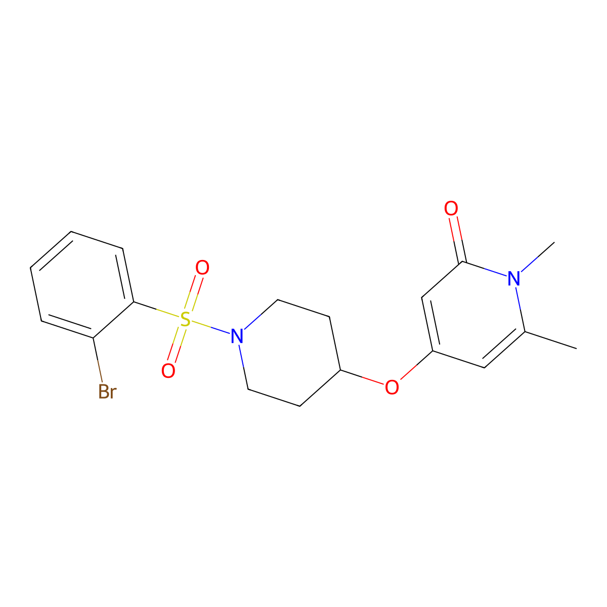 4-((1-((2-bromophenyl)sulfonyl)piperidin-4-yl)oxy)-1,6-dimethylpyridin-2(1H)-one molecular structure, CAS 2034313-98-7
