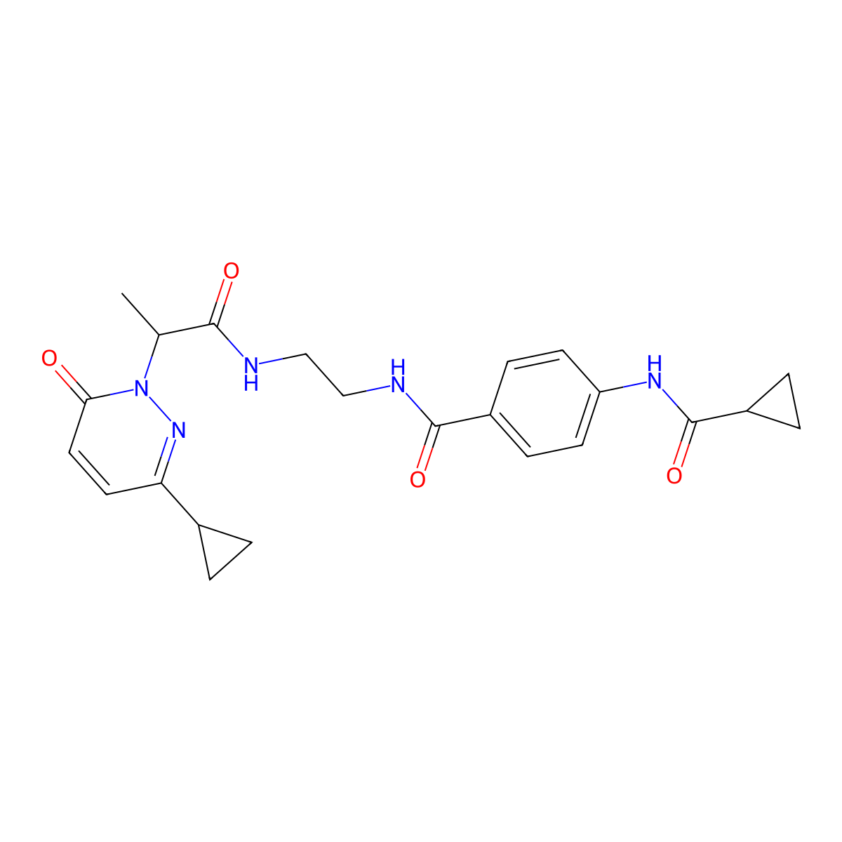 4-(cyclopropanecarboxamido)-N-(2-(2-(3-cyclopropyl-6-oxopyridazin-1(6H)-yl)propanamido)ethyl)benzamide molecular structure, CAS 2034314-03-7