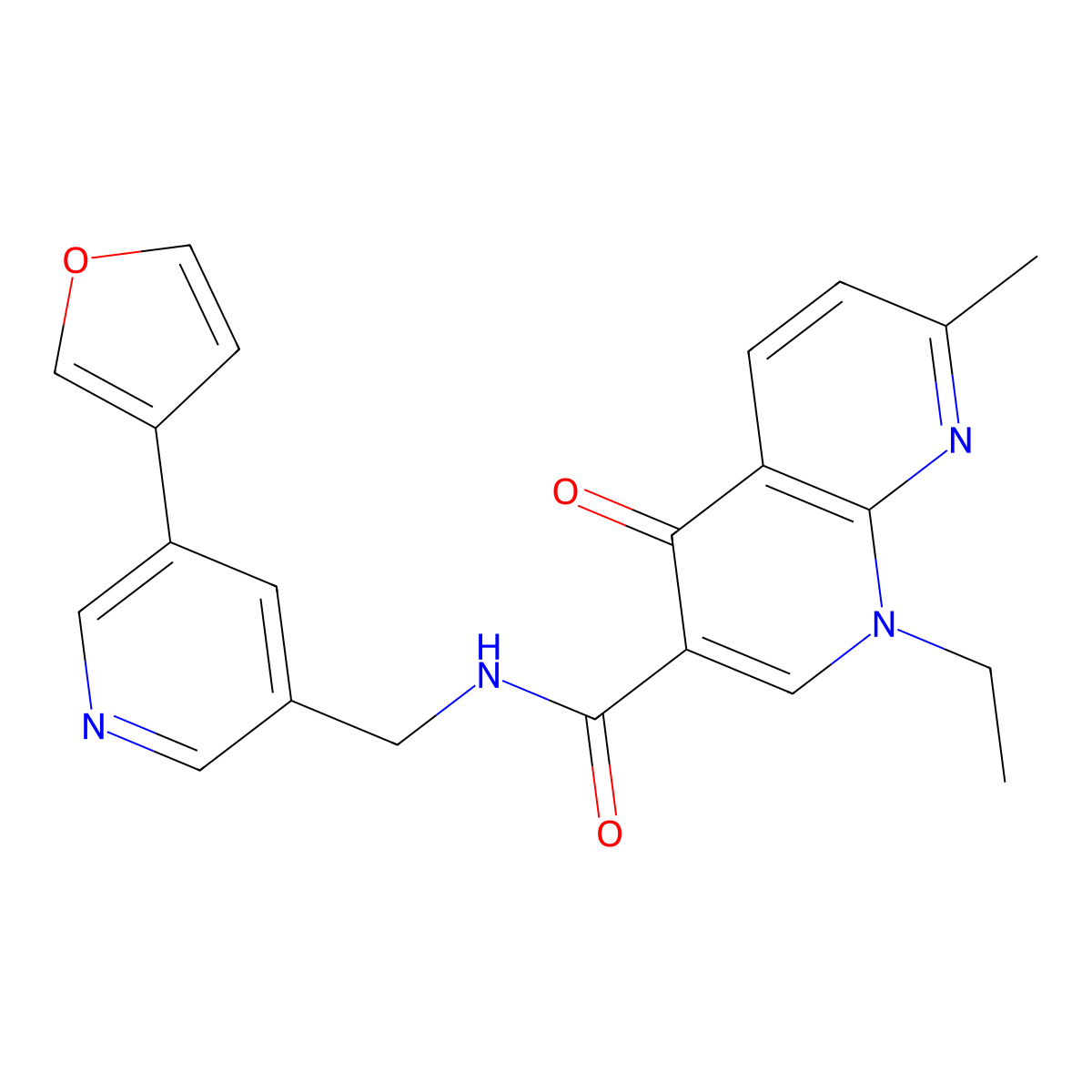 1-ethyl-N-((5-(furan-3-yl)pyridin-3-yl)methyl)-7-methyl-4-oxo-1,4-dihydro-1,8-naphthyridine-3-carboxamide molecular structure, CAS 2034314-04-8