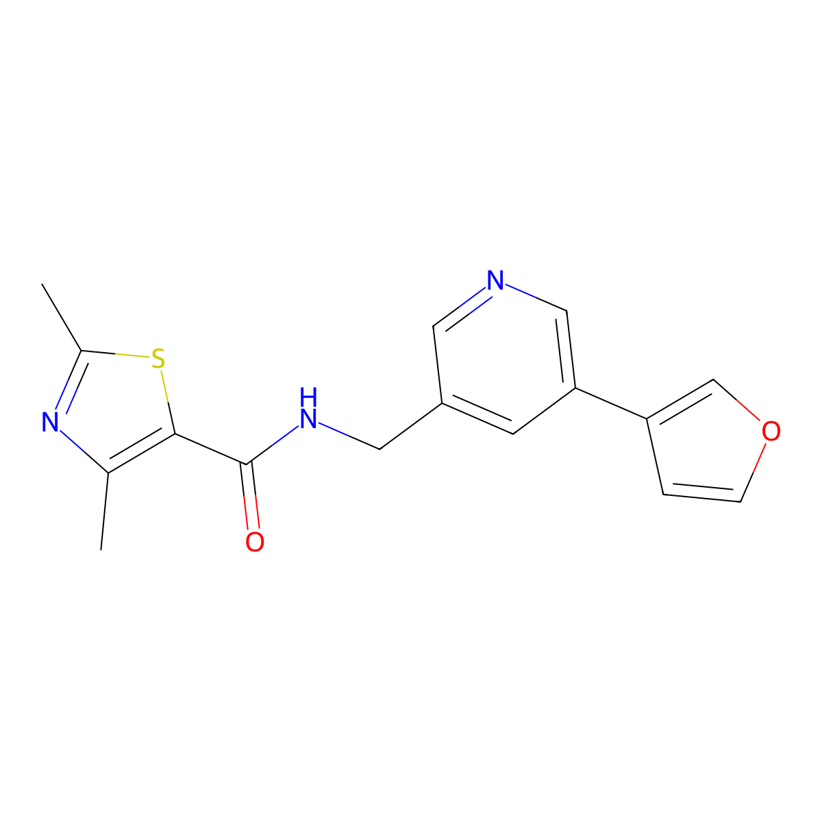 N-((5-(furan-3-yl)pyridin-3-yl)methyl)-2,4-dimethylthiazole-5-carboxamide molecular structure, CAS 2034314-06-0