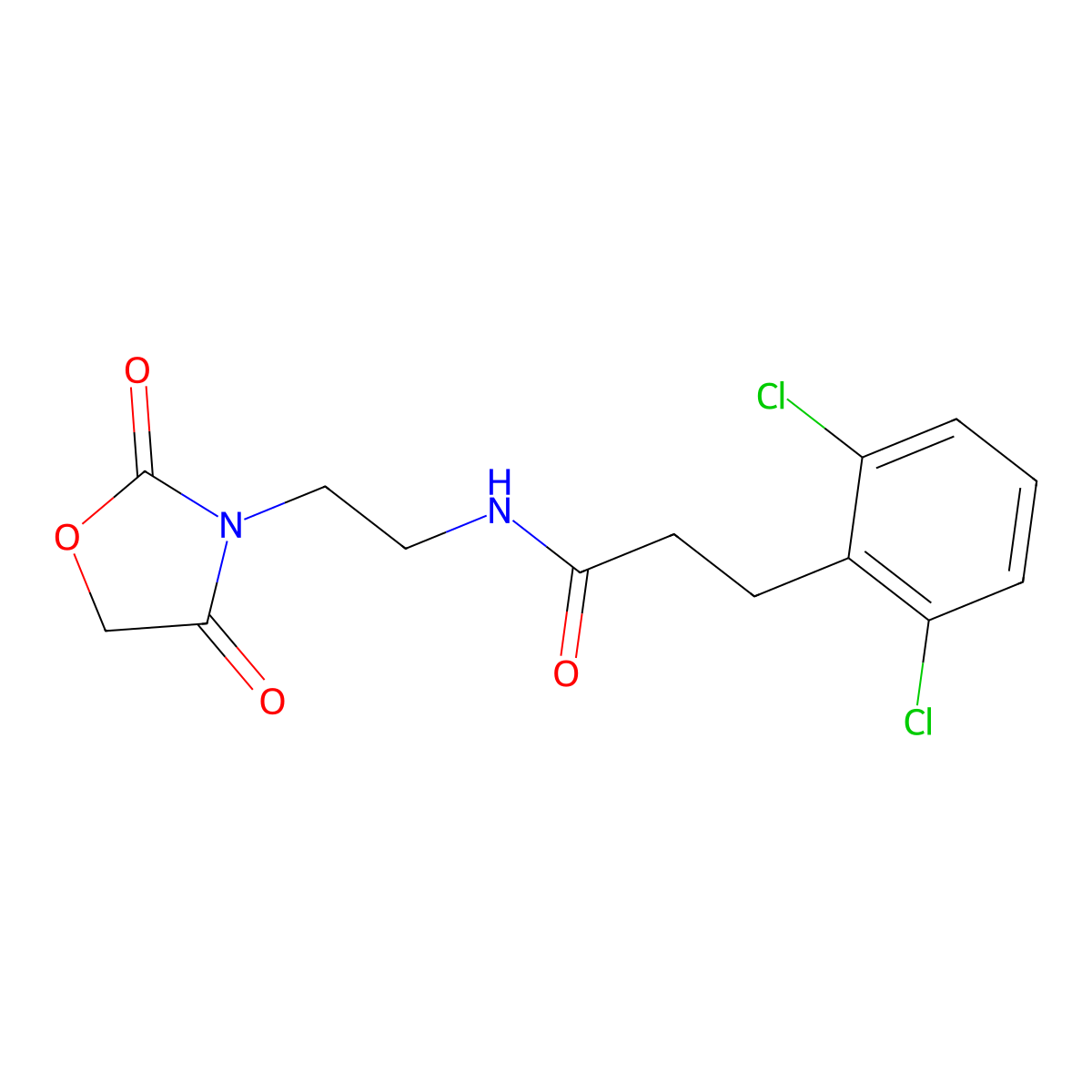 3-(2,6-dichlorophenyl)-N-(2-(2,4-dioxooxazolidin-3-yl)ethyl)propanamide molecular structure, CAS 2034314-07-1