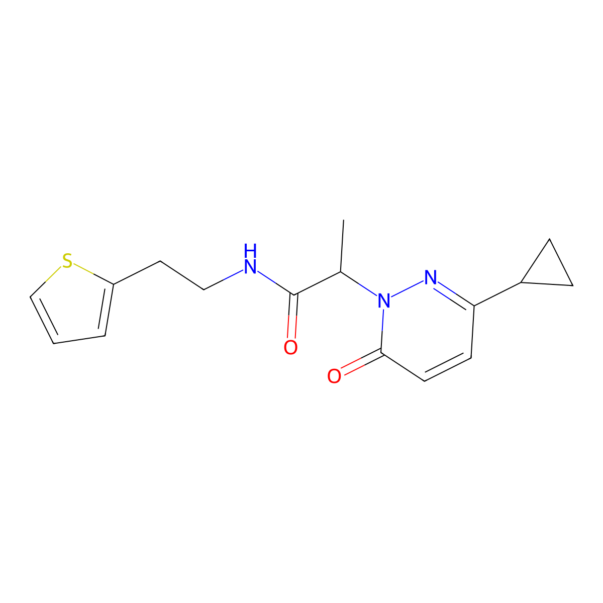 2-(3-cyclopropyl-6-oxopyridazin-1(6H)-yl)-N-(2-(thiophen-2-yl)ethyl)propanamide molecular structure, CAS 2034314-09-3