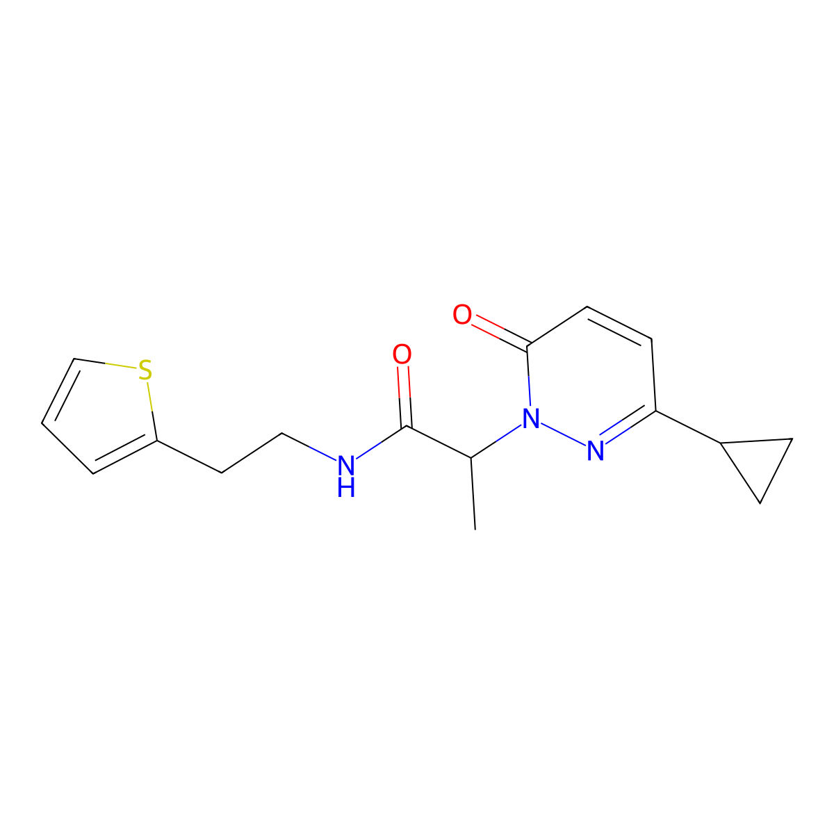 2-(3-cyclopropyl-6-oxopyridazin-1(6H)-yl)-N-(2-(thiophen-2-yl)ethyl)propanamide molecular structure, CAS 2034314-09-3