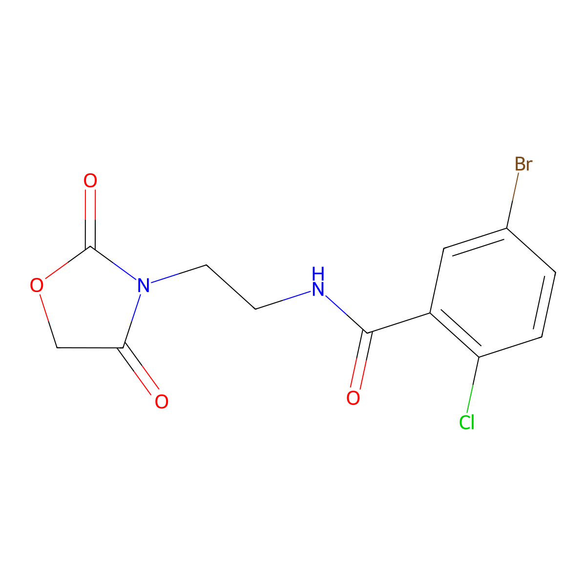 5-bromo-2-chloro-N-(2-(2,4-dioxooxazolidin-3-yl)ethyl)benzamide molecular structure, CAS 2034314-13-9