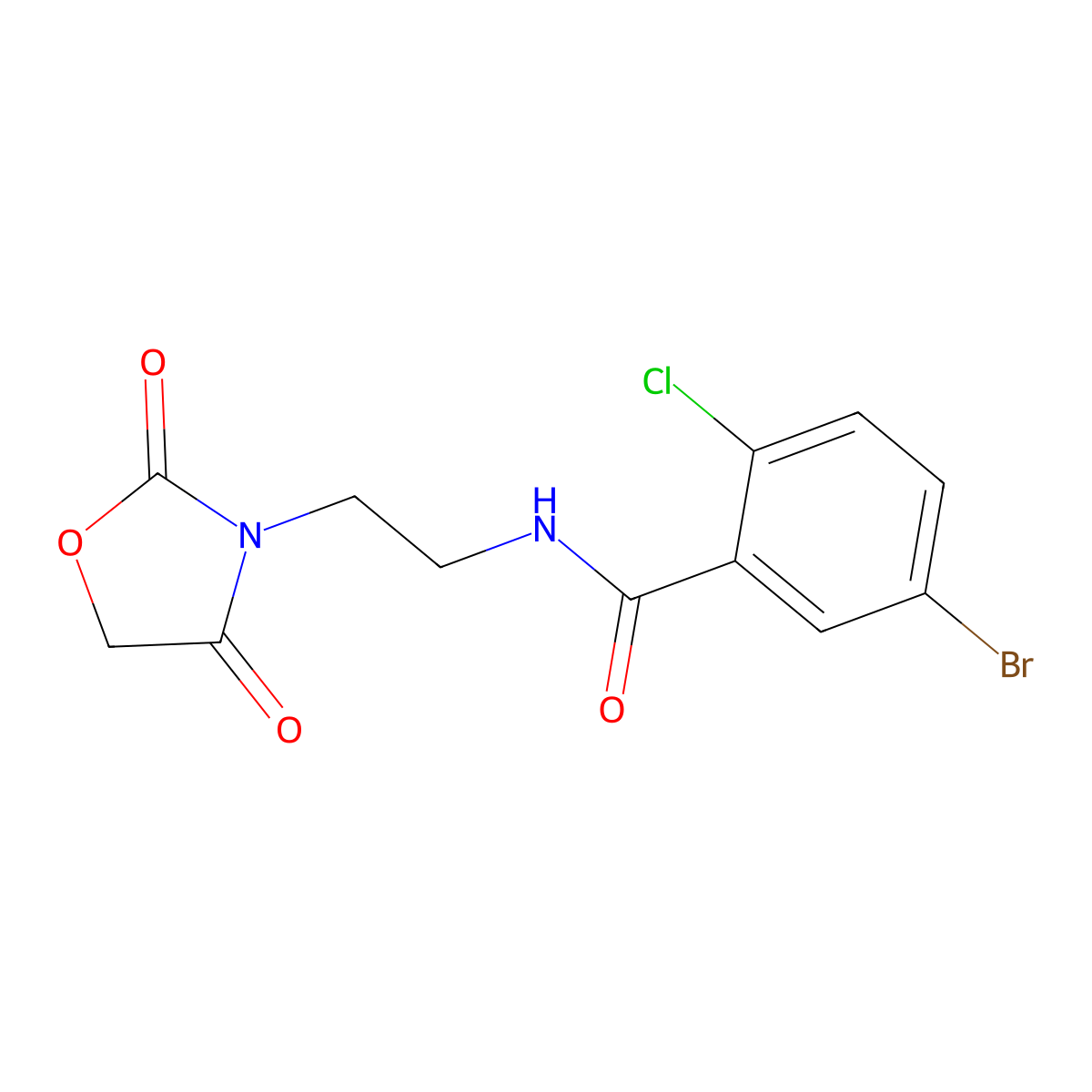 5-bromo-2-chloro-N-(2-(2,4-dioxooxazolidin-3-yl)ethyl)benzamide molecular structure, CAS 2034314-13-9