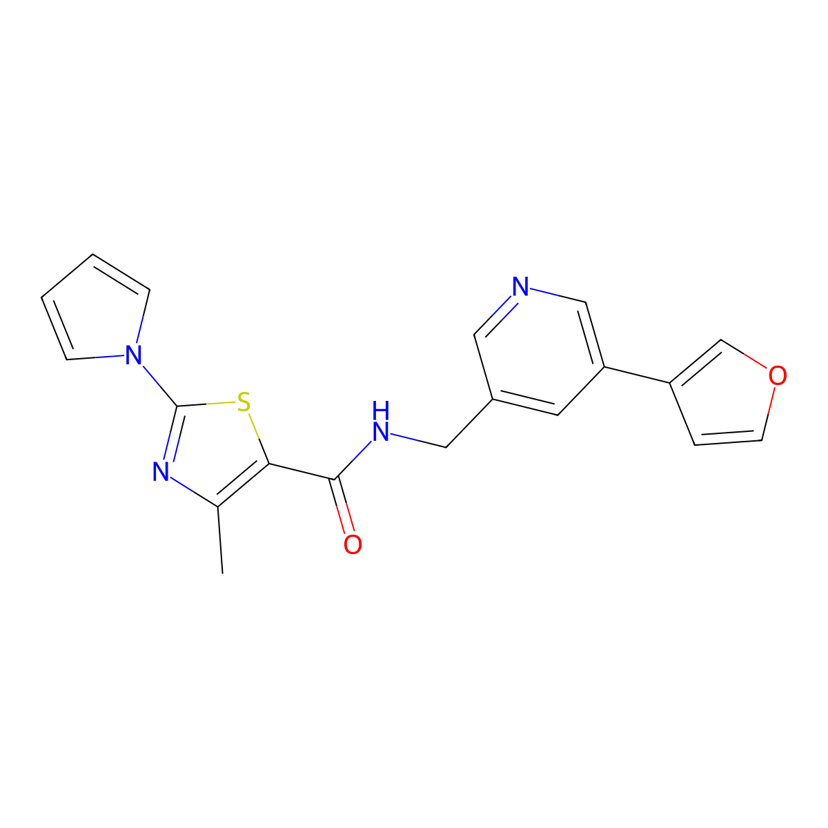 N-((5-(furan-3-yl)pyridin-3-yl)methyl)-4-methyl-2-(1H-pyrrol-1-yl)thiazole-5-carboxamide molecular structure, CAS 2034314-19-5