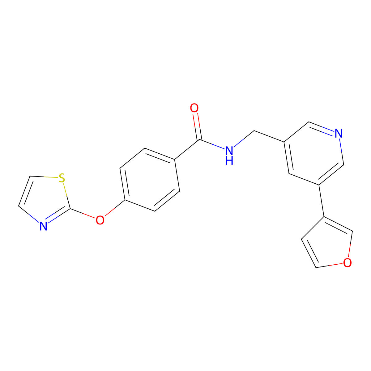 N-((5-(furan-3-yl)pyridin-3-yl)methyl)-4-(thiazol-2-yloxy)benzamide molecular structure, CAS 2034314-23-1