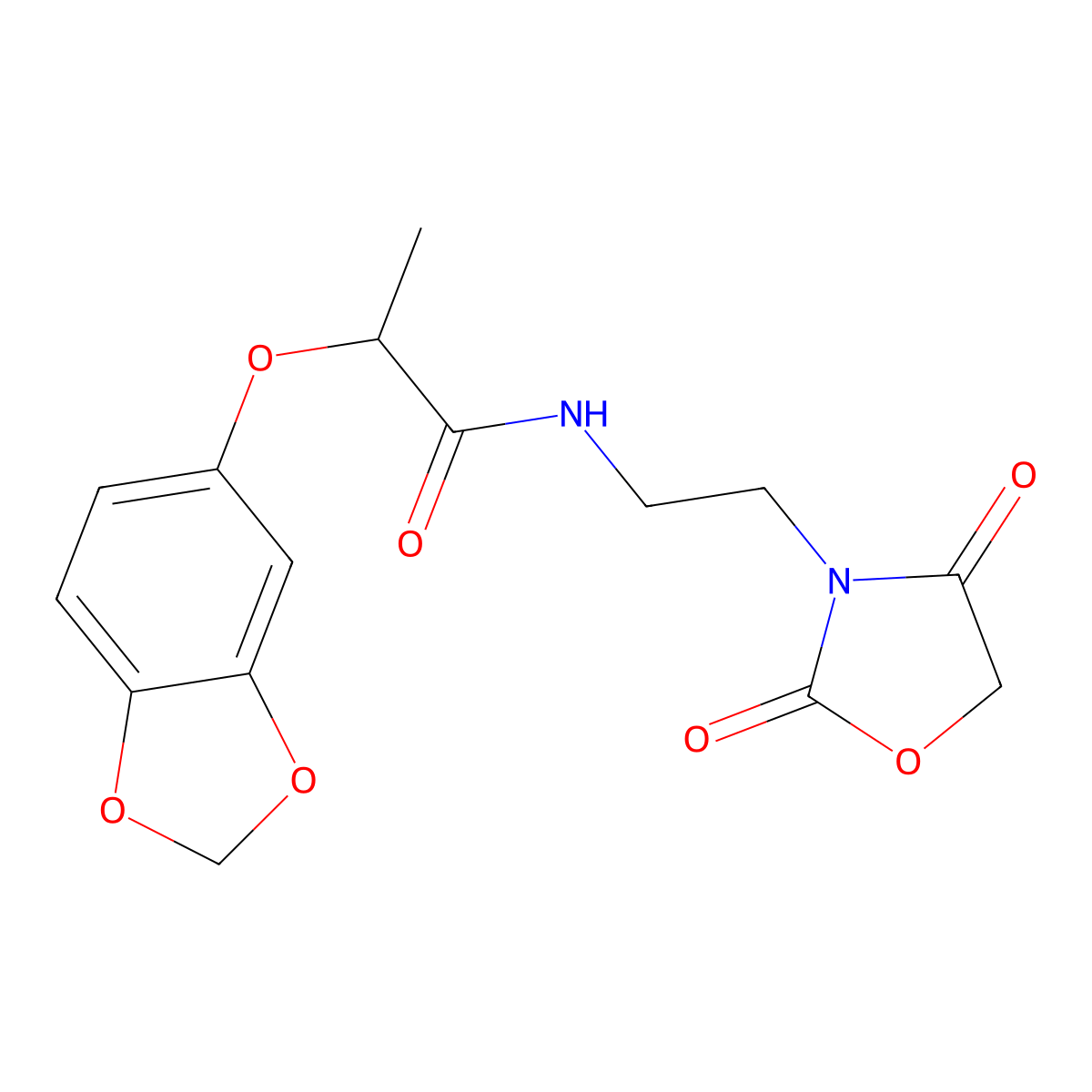 2-(benzo[d][1,3]dioxol-5-yloxy)-N-(2-(2,4-dioxooxazolidin-3-yl)ethyl)propanamide molecular structure, CAS 2034314-26-4