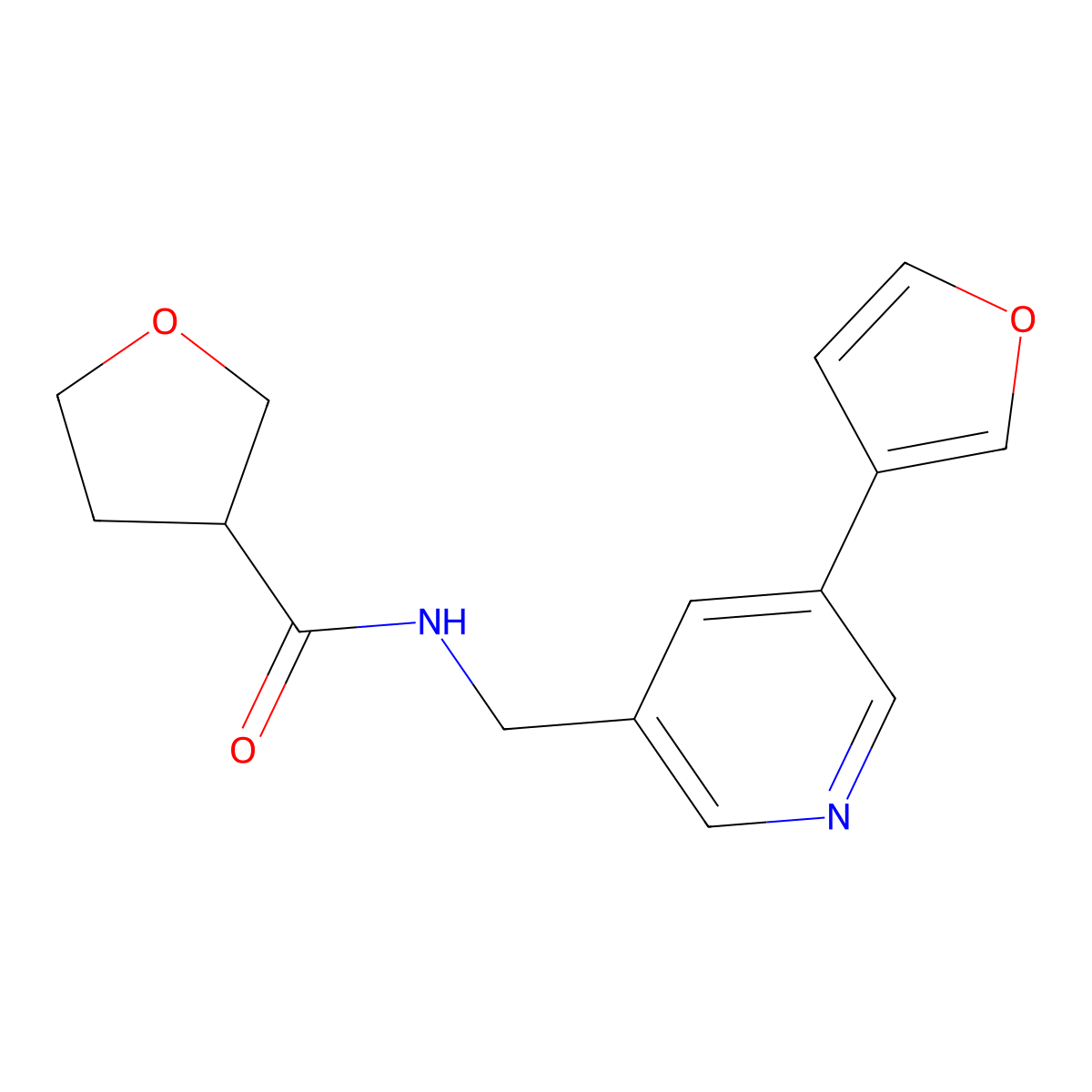 N-((5-(furan-3-yl)pyridin-3-yl)methyl)tetrahydrofuran-3-carboxamide molecular structure, CAS 2034314-27-5