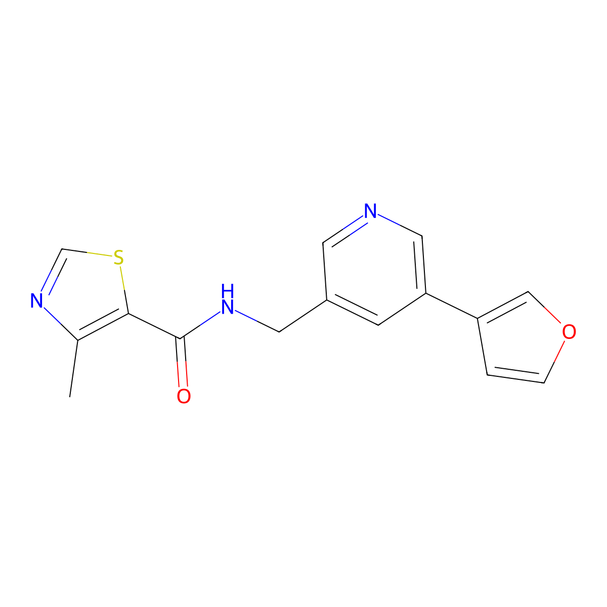 N-((5-(furan-3-yl)pyridin-3-yl)methyl)-4-methylthiazole-5-carboxamide molecular structure, CAS 2034314-35-5