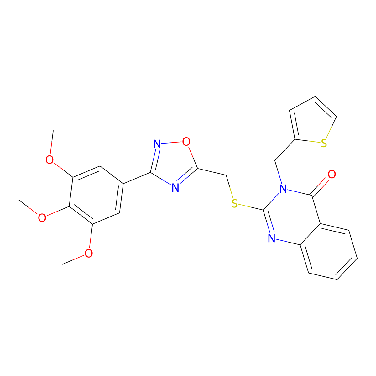 3-(thiophen-2-ylmethyl)-2-(((3-(3,4,5-trimethoxyphenyl)-1,2,4-oxadiazol-5-yl)methyl)thio)quinazolin-4(3H)-one molecular structure, CAS 2034314-36-6