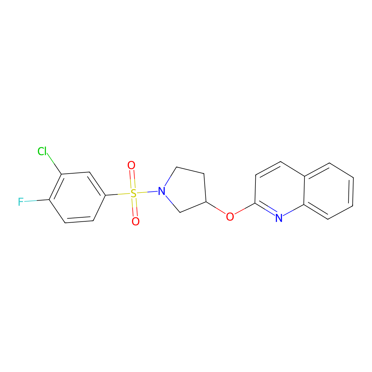 2-((1-((3-Chloro-4-fluorophenyl)sulfonyl)pyrrolidin-3-yl)oxy)quinoline molecular structure, CAS 2034314-38-8