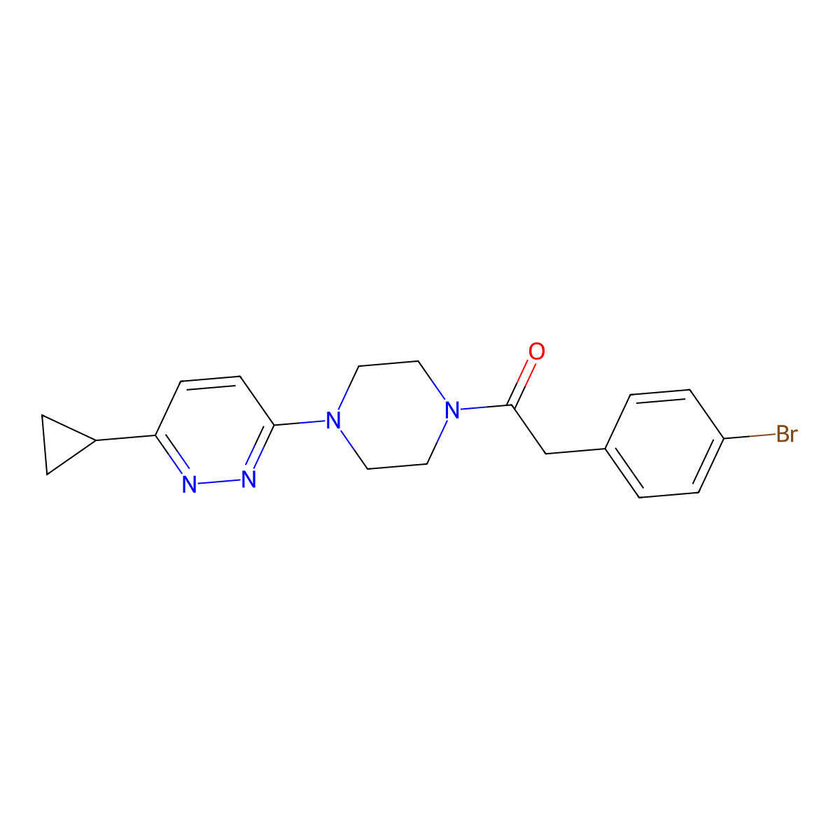 2-(4-Bromophenyl)-1-(4-(6-cyclopropylpyridazin-3-yl)piperazin-1-yl)ethanone molecular structure, CAS 2034314-39-9
