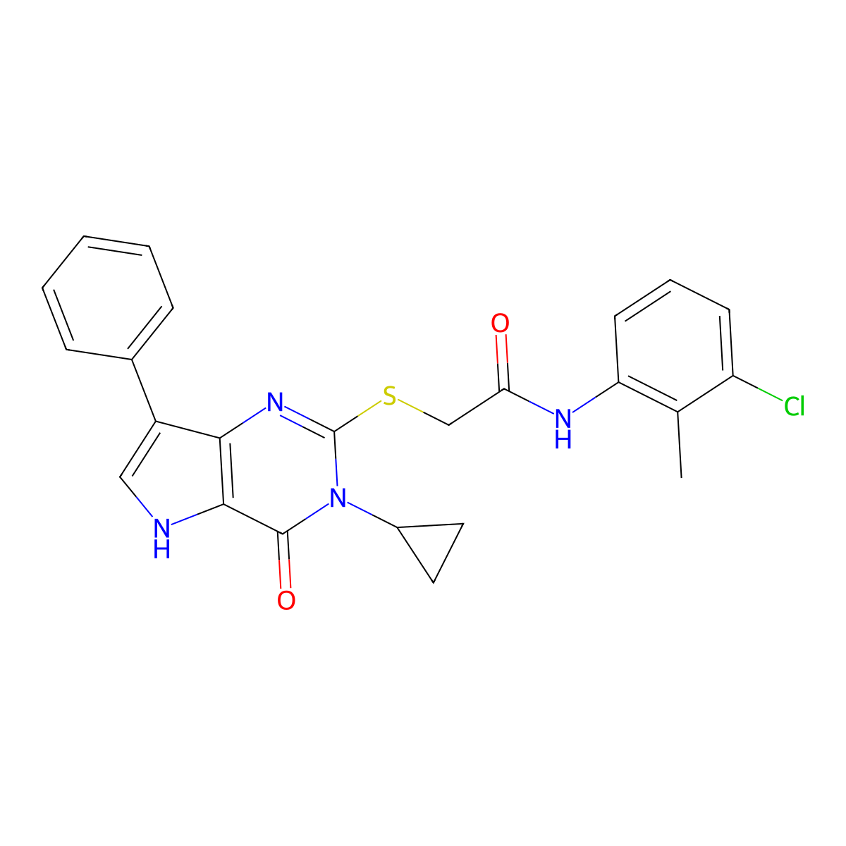 N-(3-chloro-2-methylphenyl)-2-((3-cyclopropyl-4-oxo-7-phenyl-4,5-dihydro-3H-pyrrolo[3,2-d]pyrimidin-2-yl)thio)acetamide molecular structure, CAS 2034314-44-6