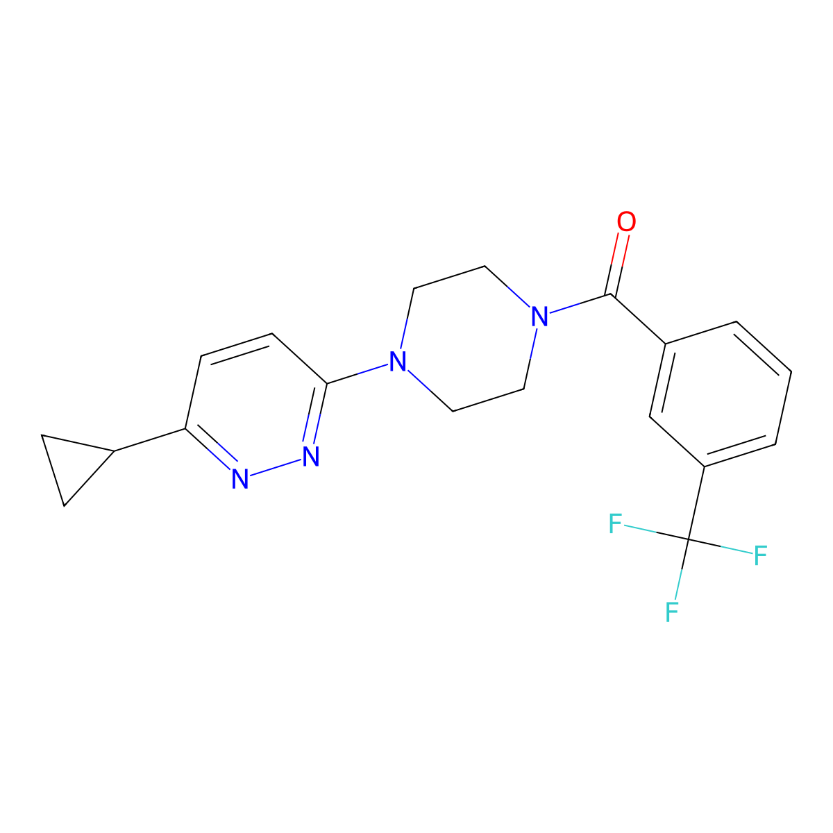 (4-(6-Cyclopropylpyridazin-3-yl)piperazin-1-yl)(3-(trifluoromethyl)phenyl)methanone molecular structure, CAS 2034314-46-8