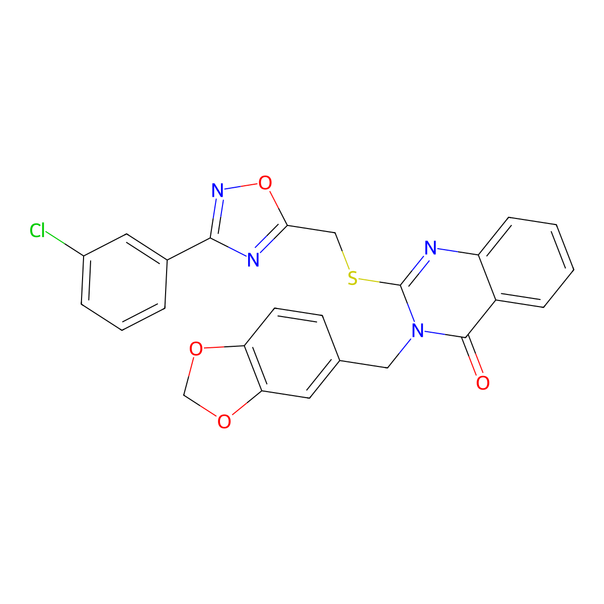 3-(benzo[d][1,3]dioxol-5-ylmethyl)-2-(((3-(3-chlorophenyl)-1,2,4-oxadiazol-5-yl)methyl)thio)quinazolin-4(3H)-one molecular structure, CAS 2034314-59-3