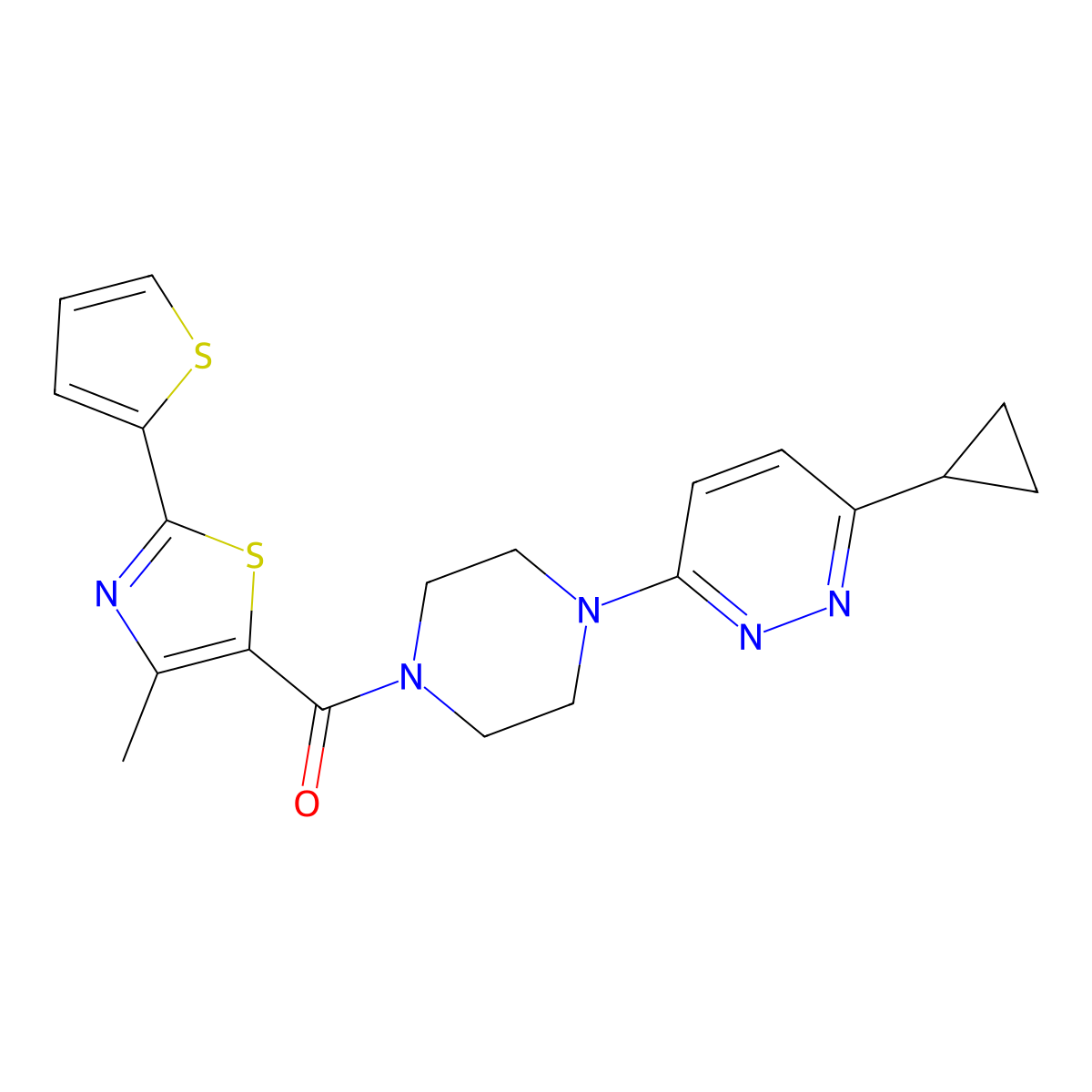 (4-(6-Cyclopropylpyridazin-3-yl)piperazin-1-yl)(4-methyl-2-(thiophen-2-yl)thiazol-5-yl)methanone molecular structure, CAS 2034314-60-6