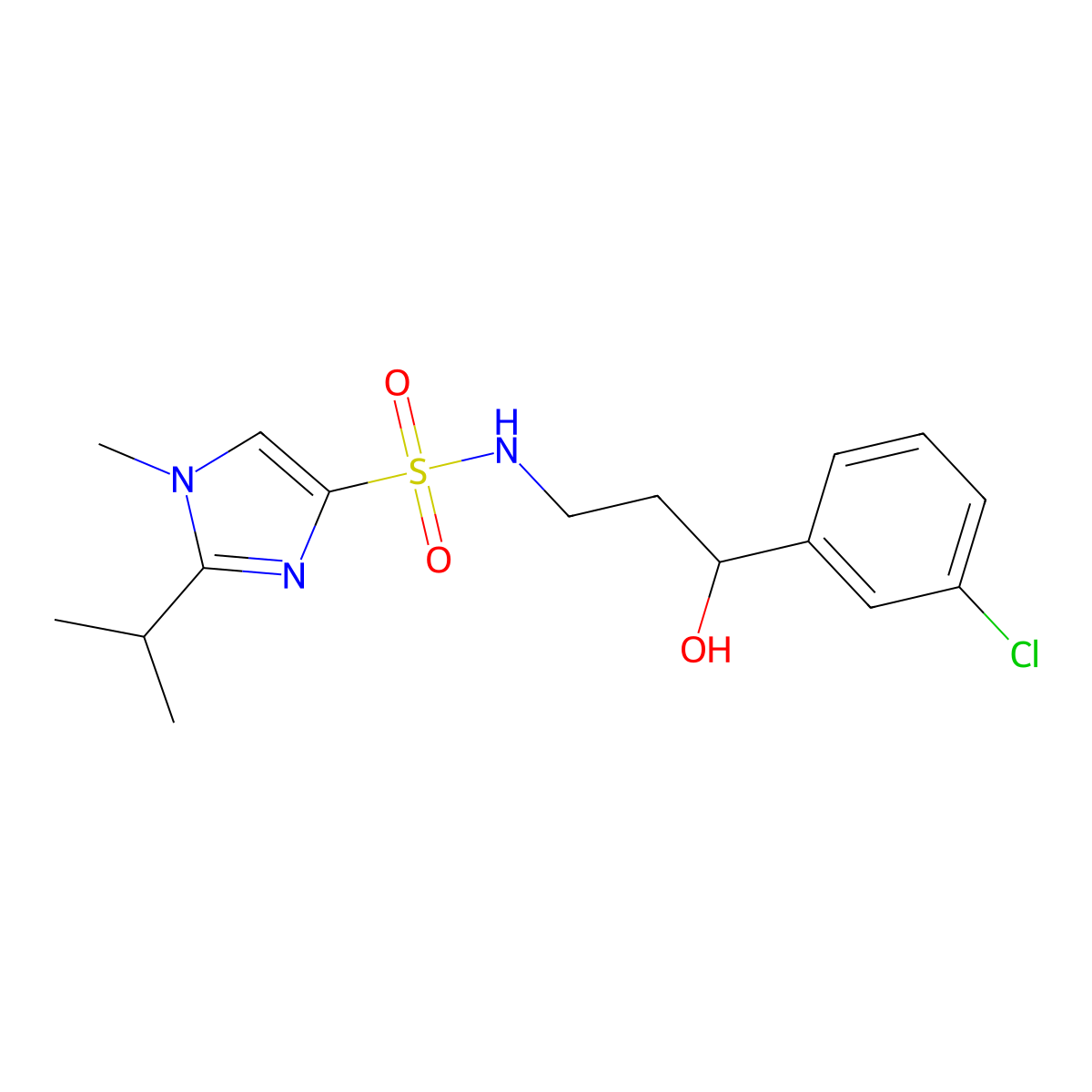 N-(3-(3-chlorophenyl)-3-hydroxypropyl)-2-isopropyl-1-methyl-1H-imidazole-4-sulfonamide molecular structure, CAS 2034314-61-7